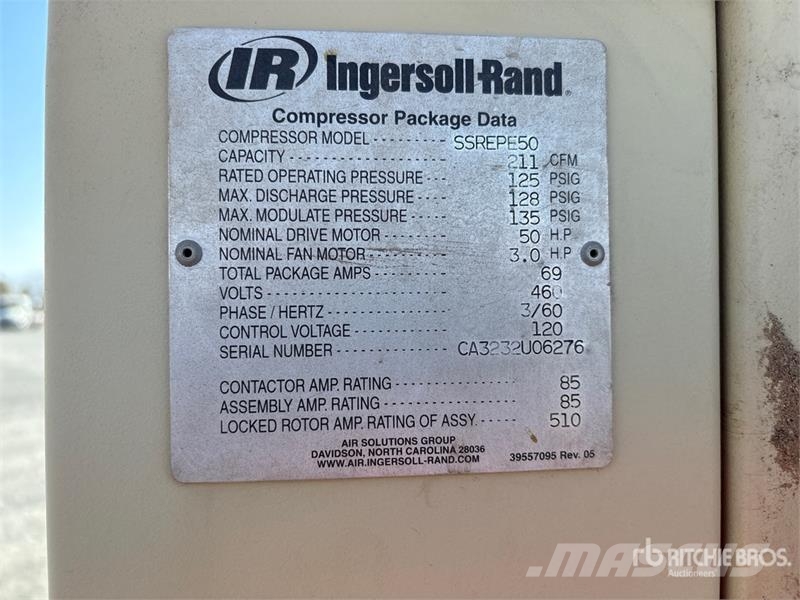 Ingersoll Rand SSR-EPE50 211 cfm Skid-Mounted Air Compressor Compressors
