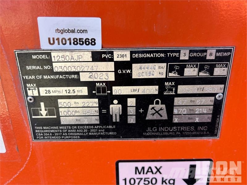 JLG 1250AJP 4WD Diesel Articulating Boom Lift Plataformas con brazo de elevación manual