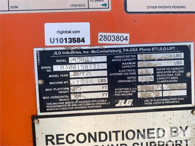 JLG 450AJ 4WD Diesel Articulating Boom Lift - Factory 曲臂高空作業車