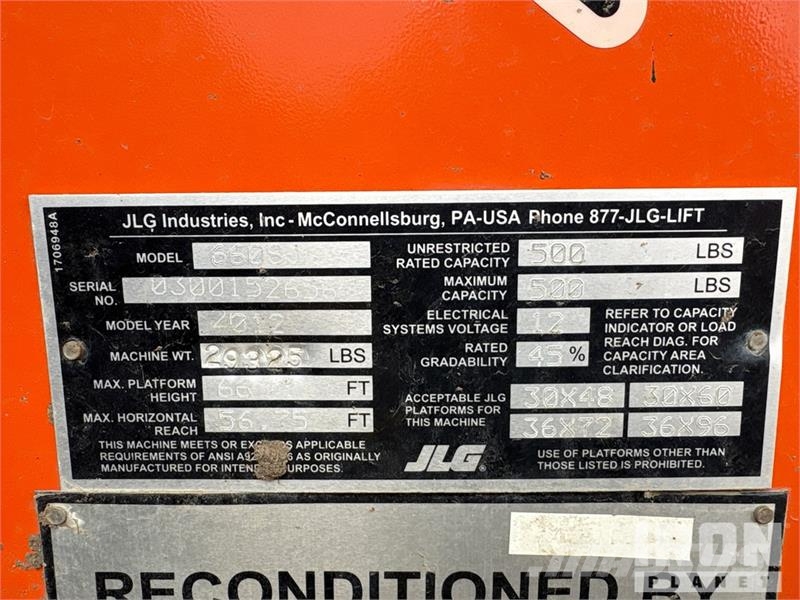 JLG 660SJ 4WD Diesel Telescopic Boom Lift - Factory Re Plataformas con brazo de elevación telescópico