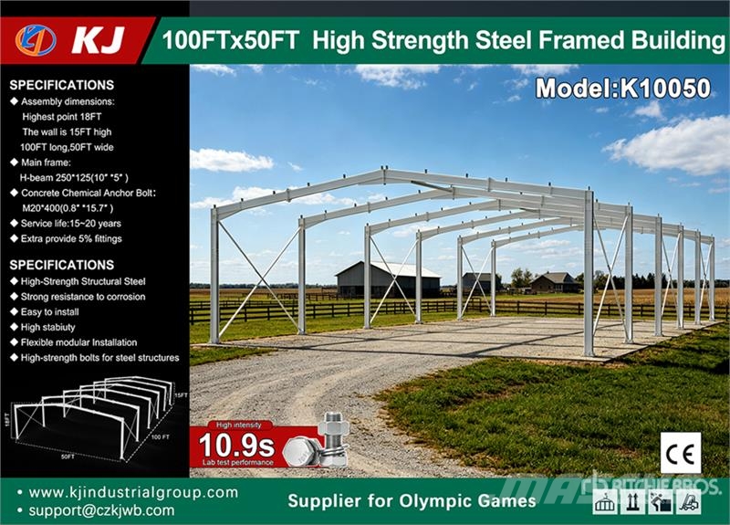 KJ K10050 50 ft x 100 ft High Strength Steel Frame On Hangar