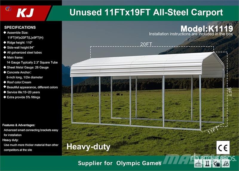 KJ K1119 11 ft x 19 ft Carport (Unused) Čelični okviri za građevine
