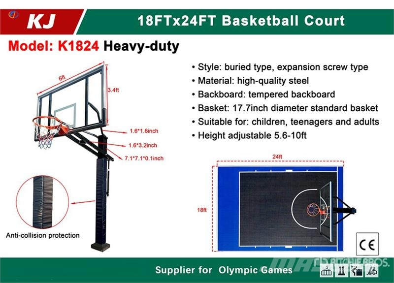 KJ K1824 18 ft x 24 ft Basketball Court w/Adjustable  Otros componentes