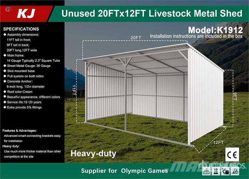 KJ K1912 12 ft x 20 ft Livestock Shelter (Unused) 기타 축산 기계 및 부속품