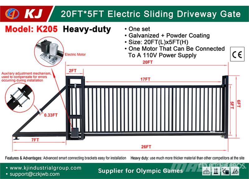 KJ K205 20 ft x 5 ft Electric Sliding Driveway Gate ( 其他農業機械