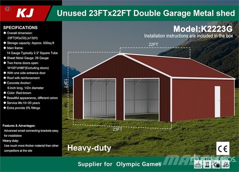 KJ K2223G 23 ft x 22 ft Double Garage Metal Storage B Čelični okviri za građevine