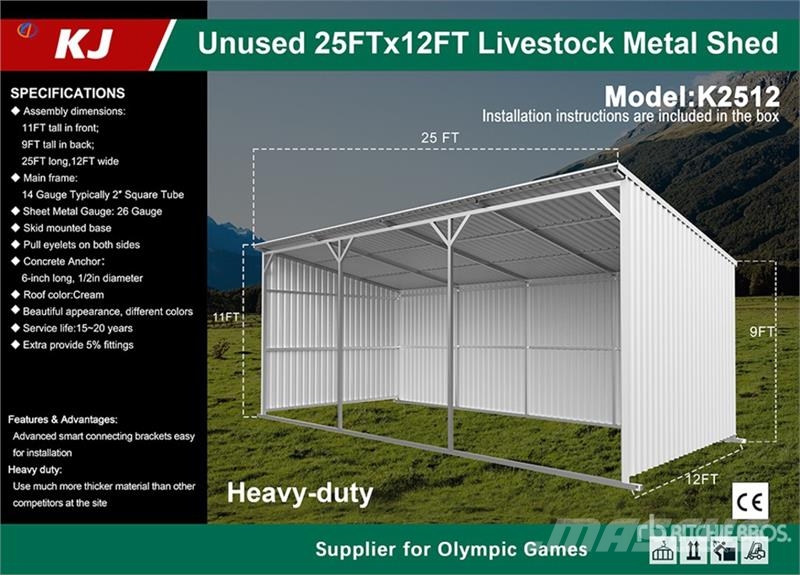 KJ K2512 12 ft x 25 ft Metal Livestock Shelter (Unuse Other livestock machinery and accessories