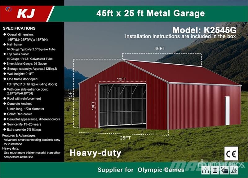 KJ K2545G 25 ft x 45 ft Metal Garage Storage Building Čelični okviri za građevine