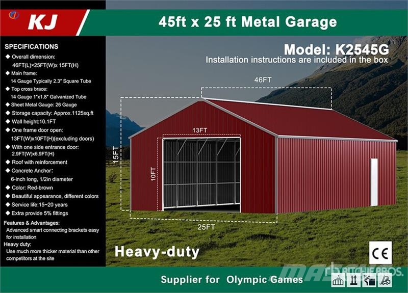 KJ K2545G 46 ft x 25 ft Metal Garage (Unused) Csörlők, emelőberendezések és anyagmozgató liftek