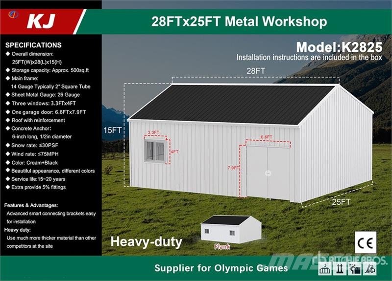 KJ K2825 25 ft x 28 ft Metal Workshop (Unused) 기타 트레일러