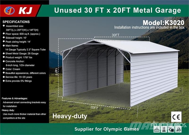 KJ K3020 20 ft x 30 ft Enclosed Carport (Unused) Čelični okviri za građevine