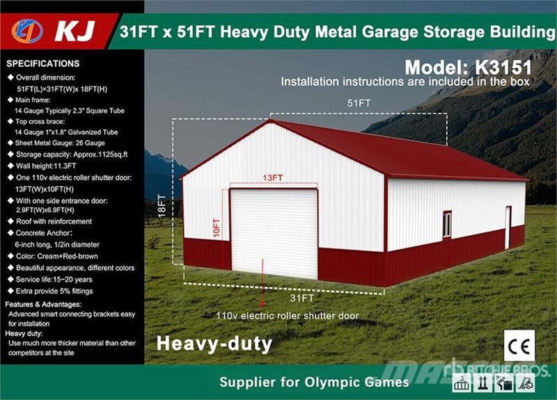 KJ K3151 31 ft x 51 ft Heavy Duty Metal Garage Storag Čelični okviri za građevine