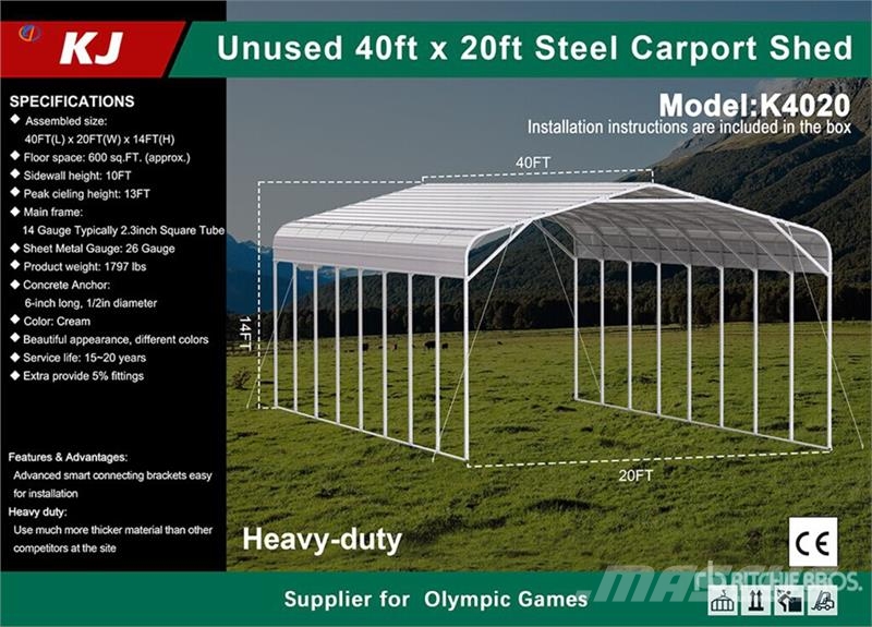 KJ K4020 20 ft x 40 ft Carport (Unused) Čelični okviri za građevine