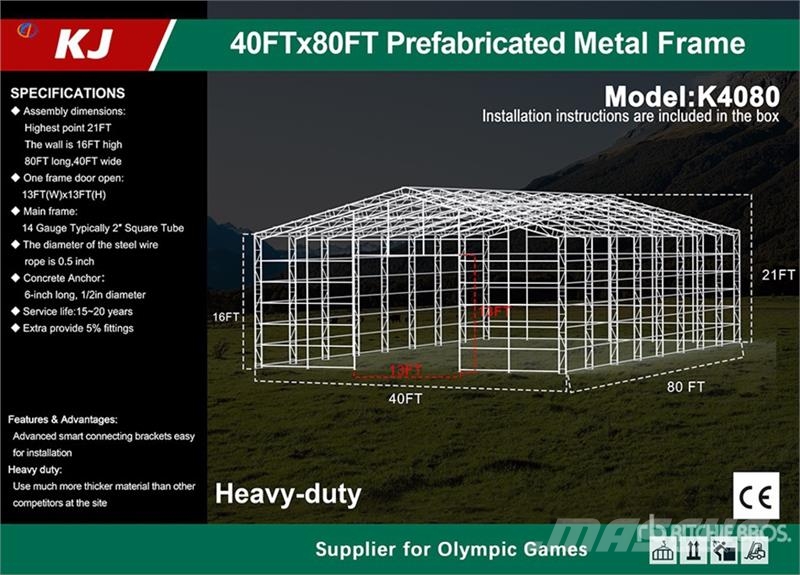KJ K4080 40 ft x 80 ft Prefabricated Metal Frame Stor Čelični okviri za građevine