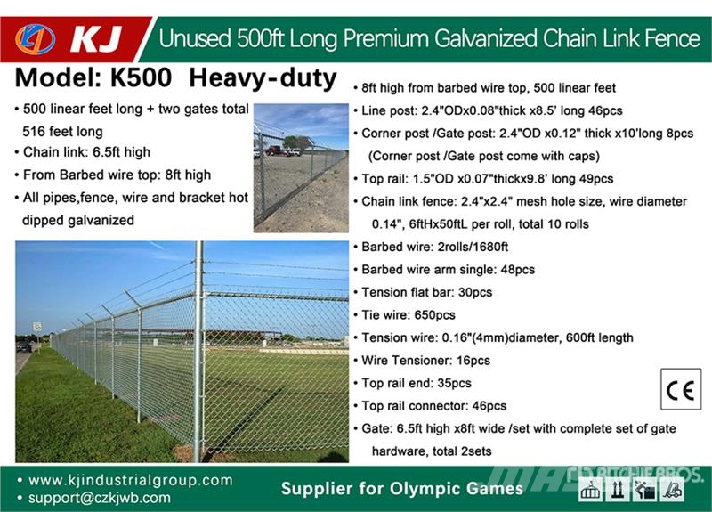 KJ K500 500 ft x 7 ft Galvanized Chain Link Site Fenc Drugi deli