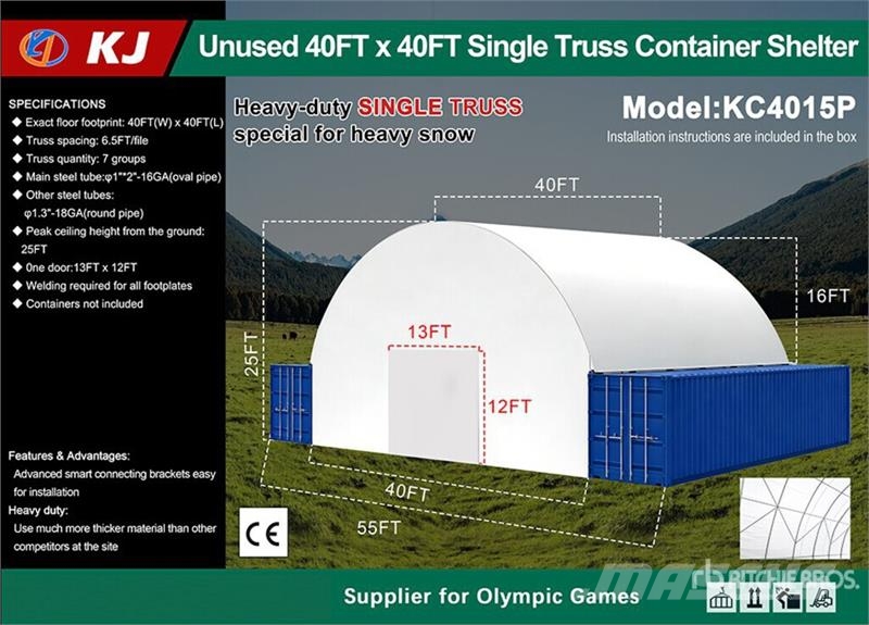KJ KC4015P 40 ft x 40 ft Single Truss Container Shelt Construcción - Otros