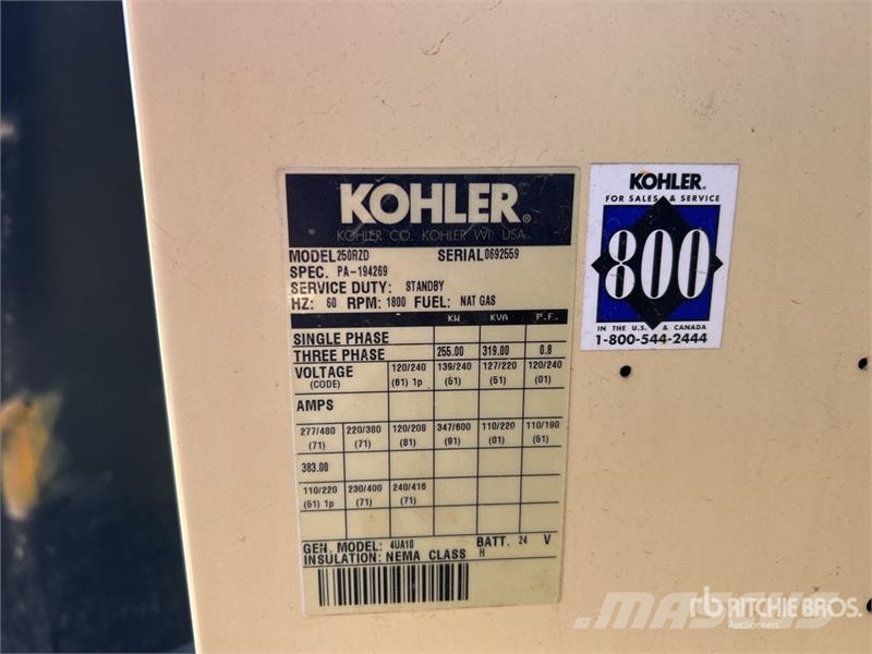 Kohler 250RZD 255 kW Skid-Mounted Generator Set Dizelski agregati