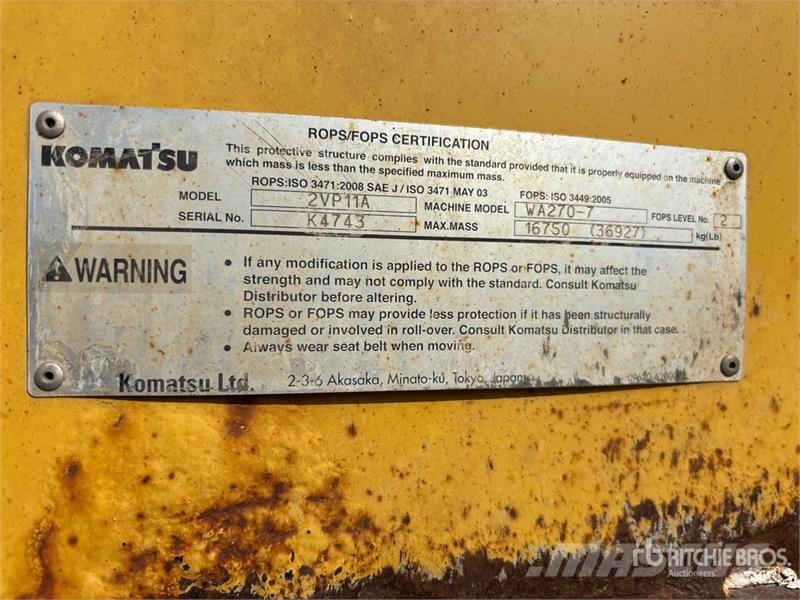 Komatsu WA270-7 Wheel Loader Chargeuse sur pneus