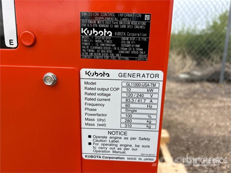 Kubota GL11000-USA 11 kW Generator Set Dizelski agregati