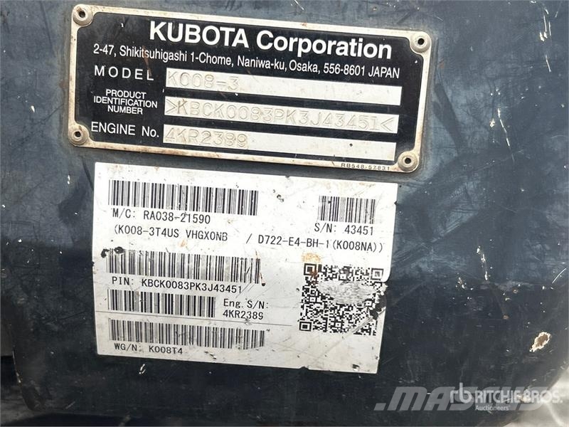 Kubota K008-3 حفارات صغيرة أقل من 7 طن (حفارات صغيرة)
