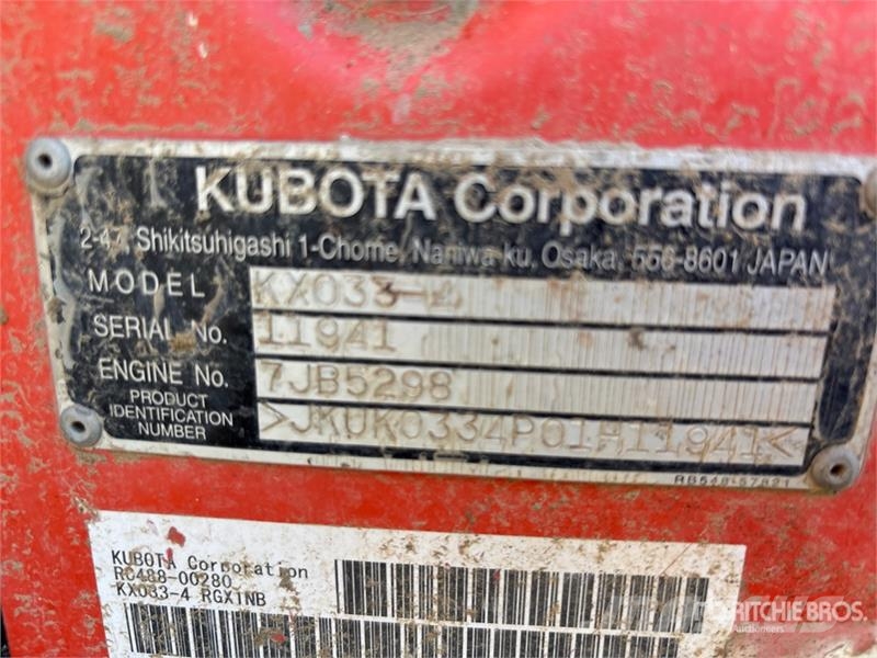 Kubota KX033-4 ミニ油圧ショベル 7t以下（ミニユンボ・ミニディガー）
