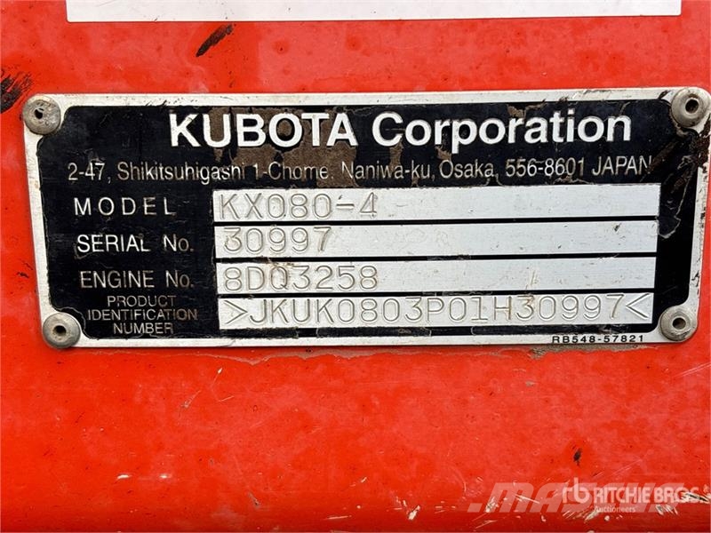 Kubota KX080 Tracked Excavator Pelle sur chenilles