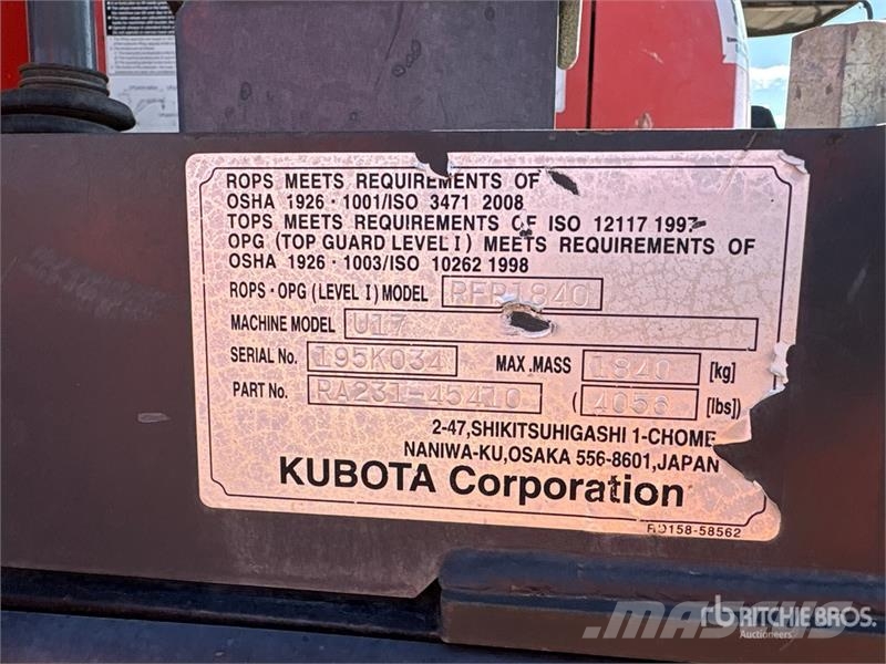 Kubota U17VR1 Mini Excavator Mini bagri <7t