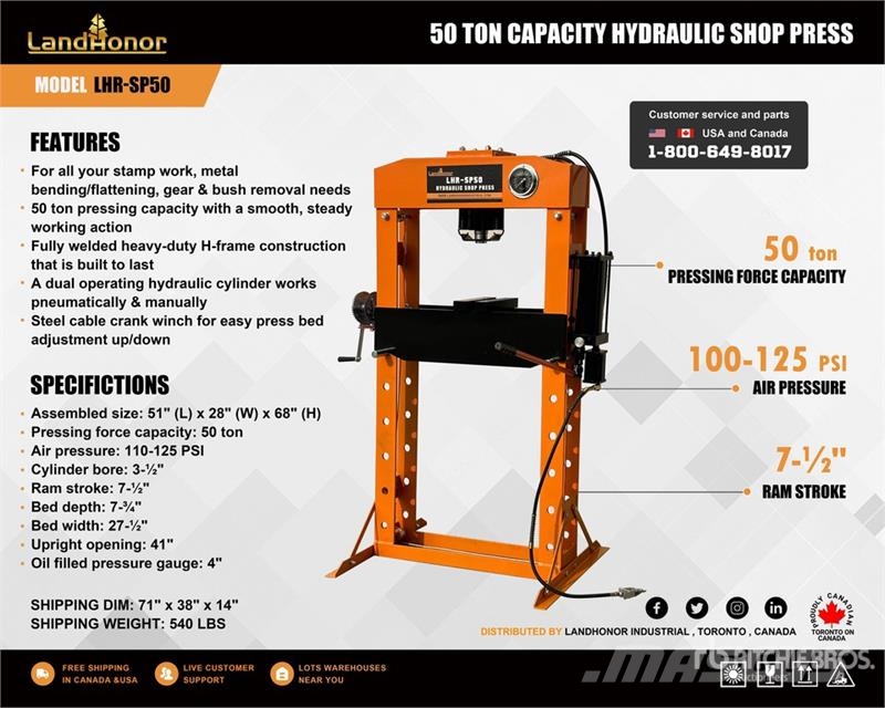 Landhonor LHR-SP50 50 ton Shop Press (Unused) Andere Zubehörteile