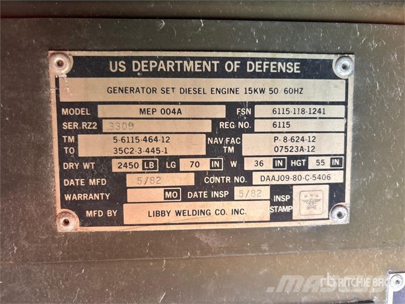Libby Welding MEP044A 15 kW Skid-Mounted Generator Dieselgeneratorer