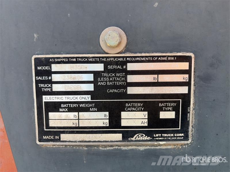 Linde H35D 7000 lb Pneumatic Tire Forklift Autres Chariots élévateurs