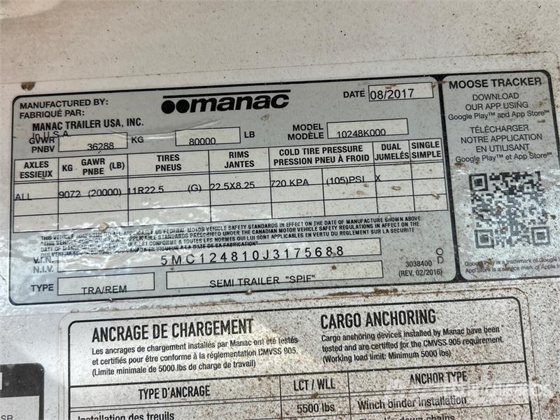 Manac 10248K000 48 ft T/A Flatbed Trailer Flatbed/Dropside trailers