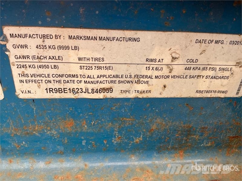  Marksman RBET80X1699 6600 lb 16 ft T/A Equipment T Reboques de transporte Auto