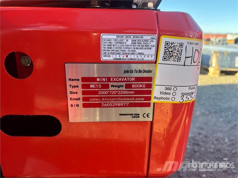  ME15 Mini Excavator (Unused) حفارات صغيرة أقل من 7 طن (حفارات صغيرة)