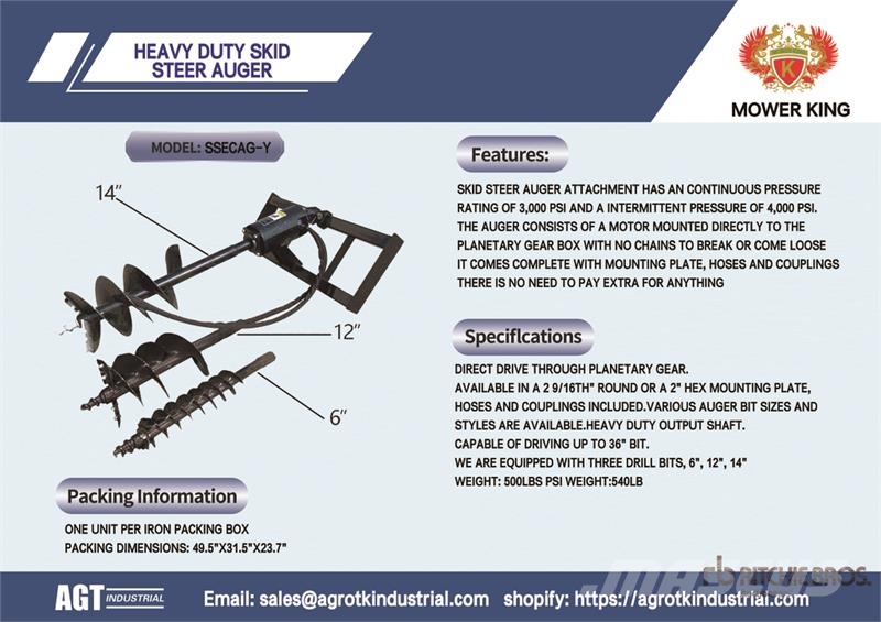  Mower King SSECAG-Y Skid Steer Auger (Unused) 鑽頭