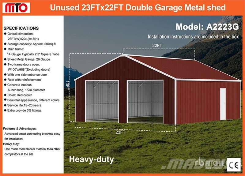 MTO A2223G Double Garage Metal Shed (Unused) Čelični okviri za građevine
