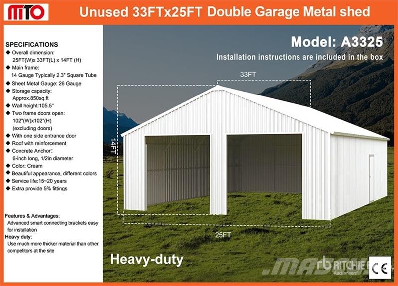  MTO A3325 Double Garage Metal Shed (Unused) Čelični okviri za građevine
