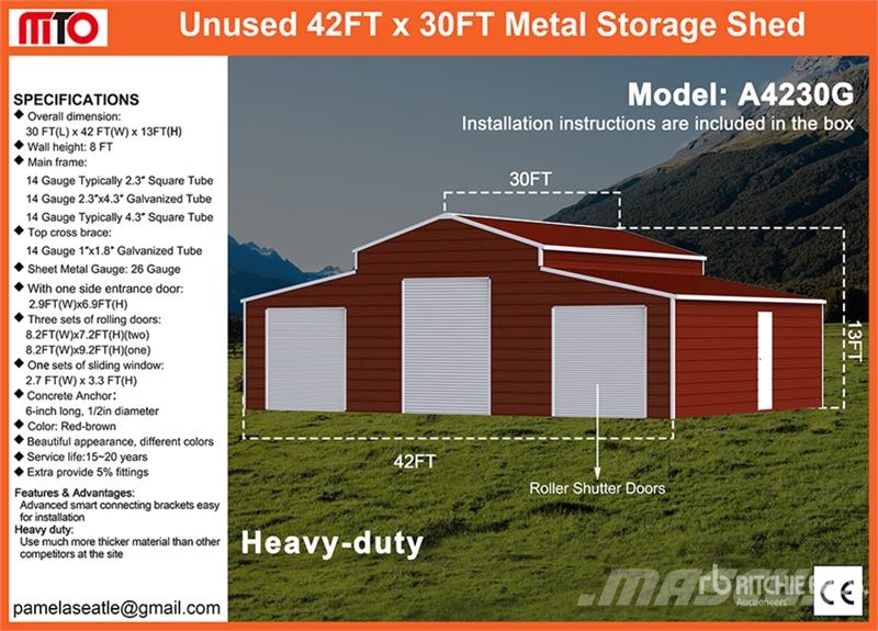 MTO A4230G 42 ft x 30 ft Triple Garage Metal Shed Teraskonstruktsiooniga ehitised