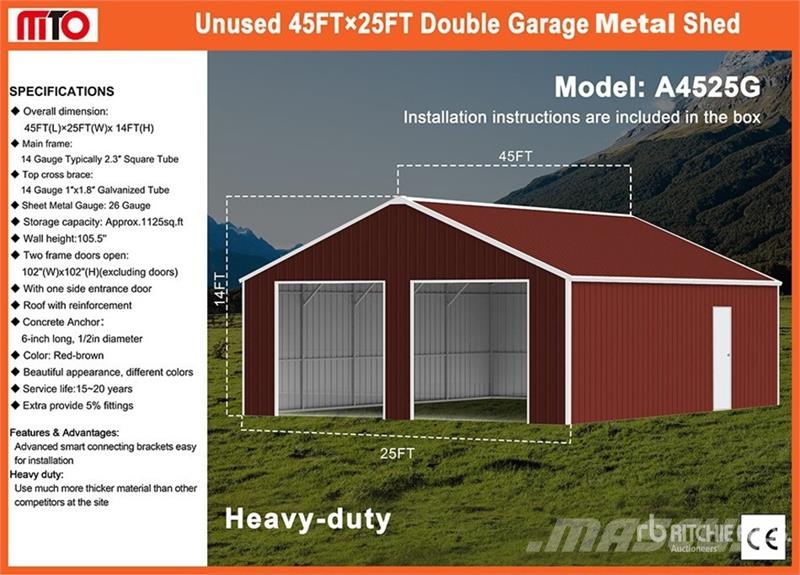  MTO A4525G Double Garage Metal Shed (Unused) Čelični okviri za građevine