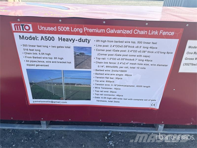  MTO A500 500 ft x 6 ft Chain Link Fencing (Unused) フェンス機材