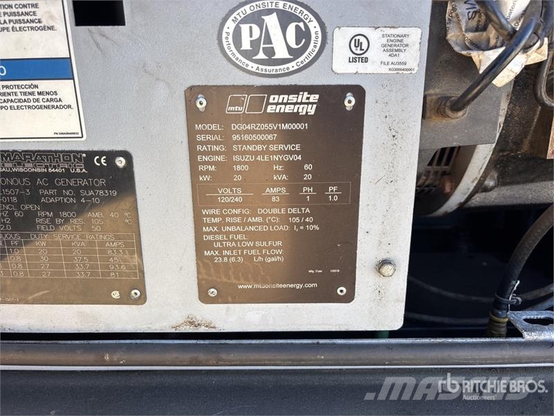 MTU ONSITE ENERGY DG04RZ055V1M00001 20 kW Skid-Mounted Dizelski agregati