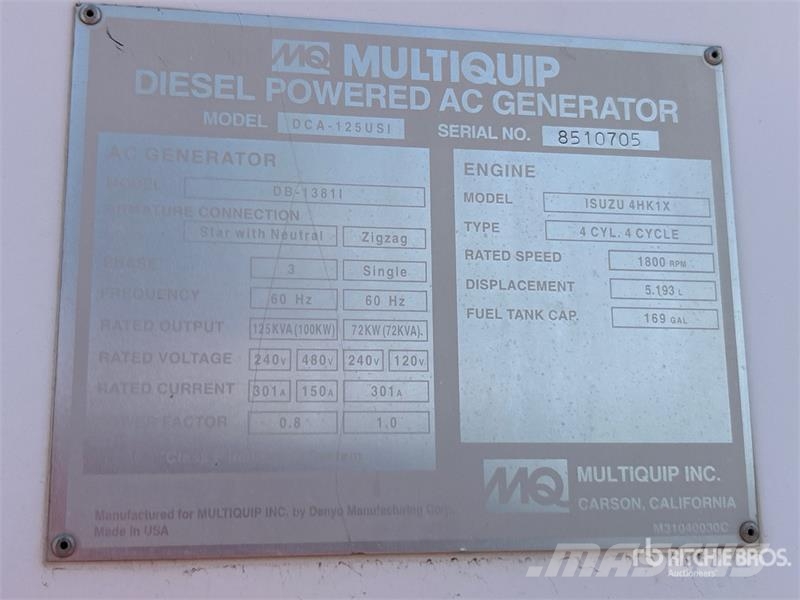 MultiQuip DCA-125USI 100 kW Mobile Generator Set Diesel Generators