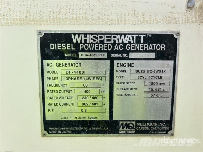 MultiQuip DCA-400SSI4F 400 kVA Skid-Mounted Generator Set Diesel Generators