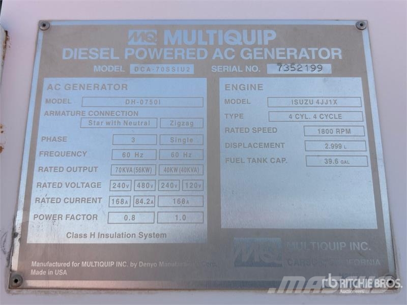 MultiQuip DCA-70SSIU2 Dízel áramfejlesztők