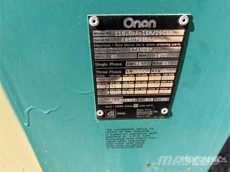 Onan 115.OWA15R 75 kW Generator Set (Inoperable) Dizel agregati