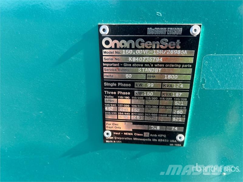Onan 150 kW Skid-Mounted Generator Set Diesel Generators