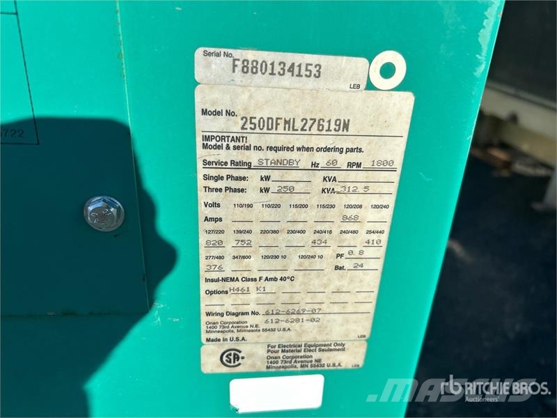 Onan 250 250 kW Skid-Mounted Generator Set Дизельні генератори