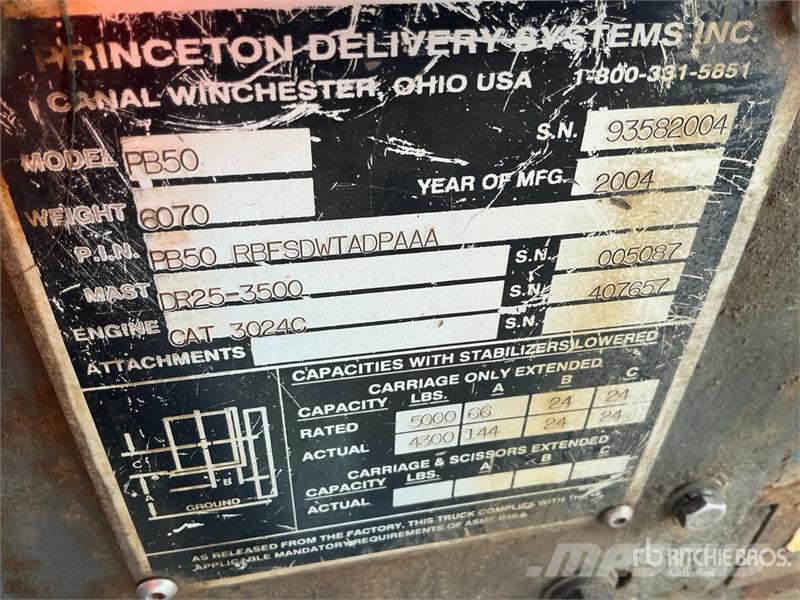 Princeton PB50 트럭 장착 포크리프트
