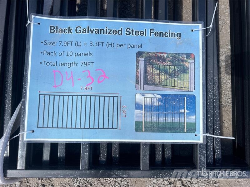 Quantity of (10) 7.9 ft x 3.3 ft Black Galvanized Piirdeaia varustus