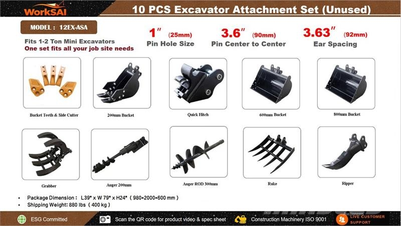  Quantity of (10)  WorkSai 12EX-ASA Mini Excavator  مكونات أخرى