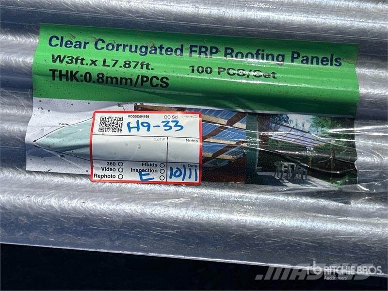 Quantity of (100) 8 ft x 3 ft Polycarbonate Roof P Verricelli, paranchi e sollevatori per materiali